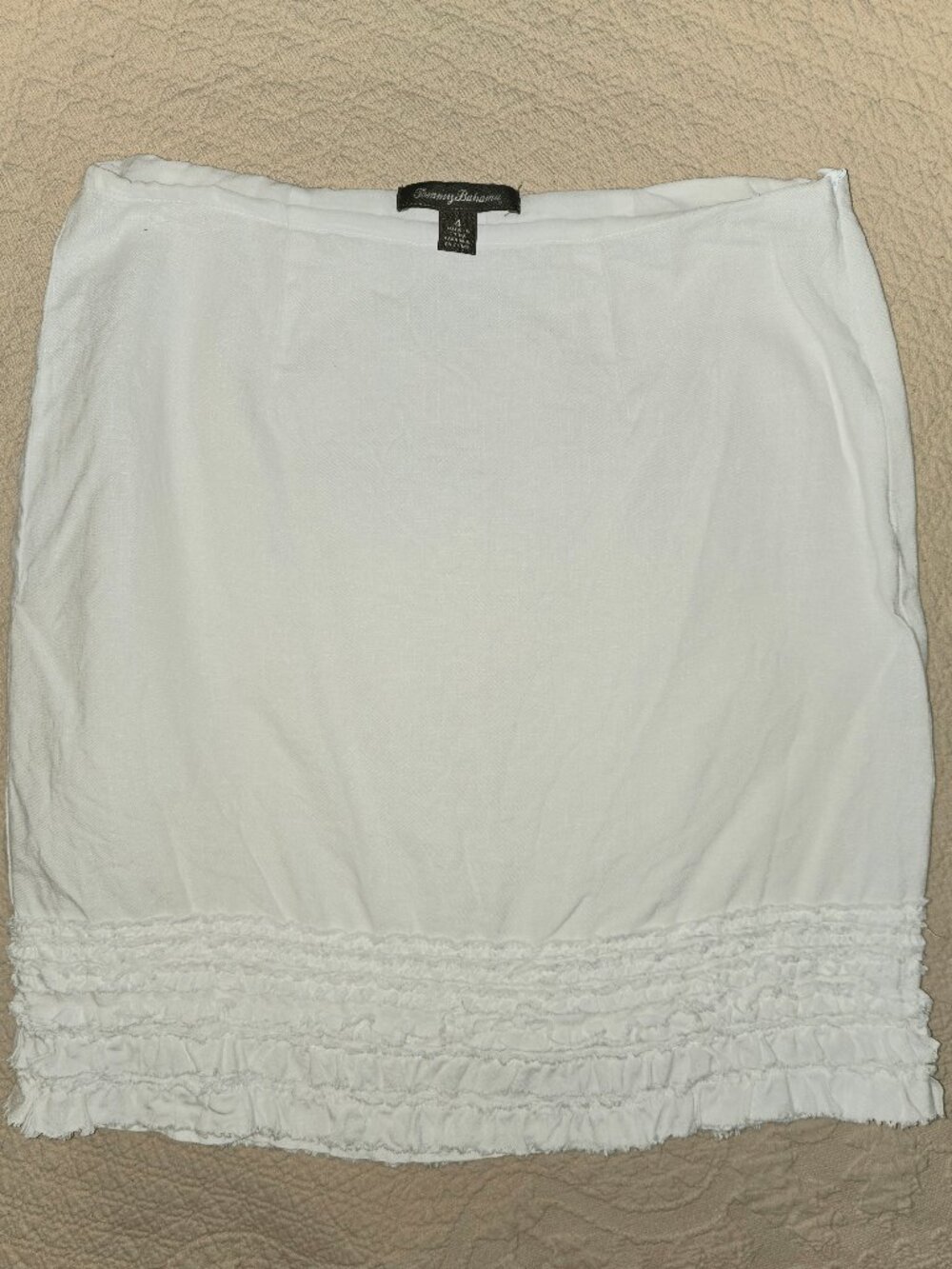 TOMMY BAHAMA White Linen Skirt with Smocked Ruffles - Picture 5 of 10